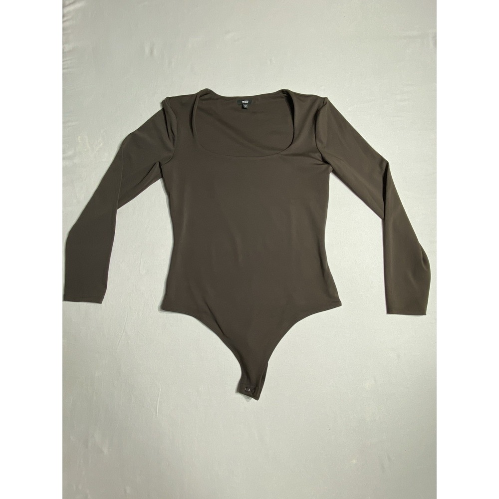 Express Body Contour Bodysuit Tan Camel Brown Size XS Scoop Neck Stretch